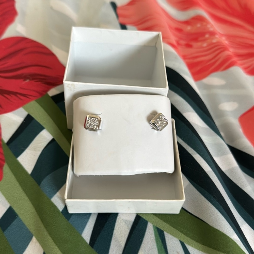 Diamond pave post earrings sterling